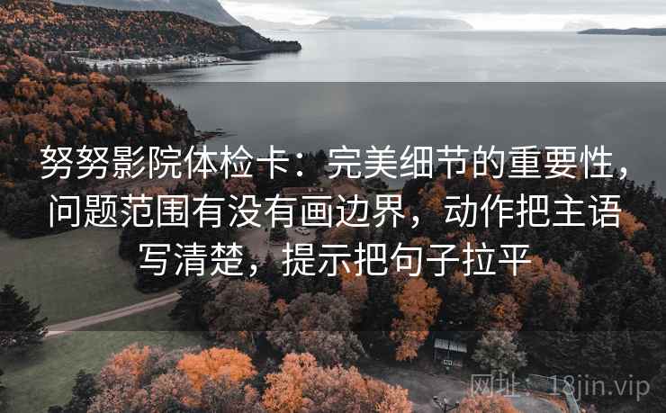 努努影院体检卡:完美细节的重要性,问题范围有没有画边界,动作把主语写清楚,提示把句子拉平 努努影院体检卡:完美细节的重要性,问题范围有没有画边界,动作把主语写清楚,提示把句子拉平
